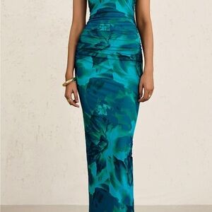 Elegant Blue and Green Floral Maxi Dress